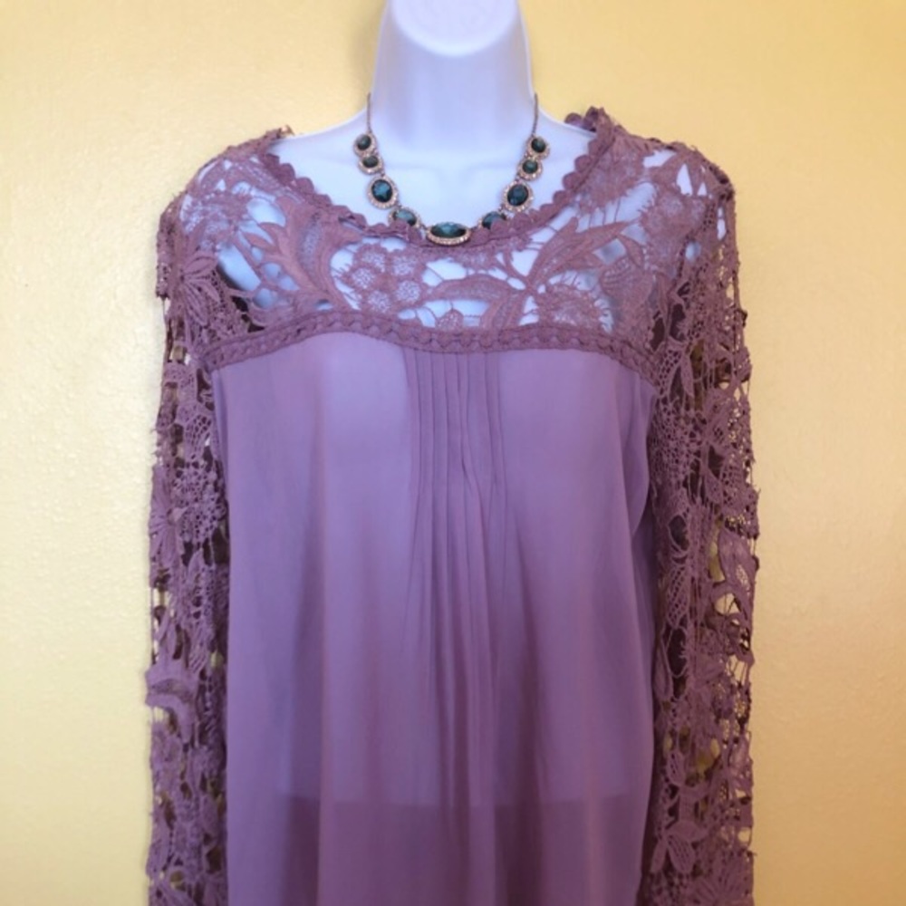 Mauve Sheer + Lace Blouse